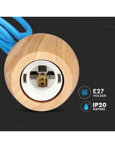 3722-Lampadario LED in Legno con Portalampada E Max  con Cavo Blu-7