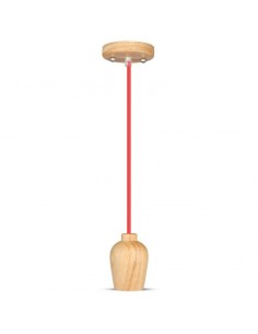 3723-Lampadario LED in Legno con Portalampada E Max  con Cavo Rosso-1
