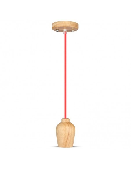3723-Lampadario LED in Legno con Portalampada E Max  con Cavo Rosso-1