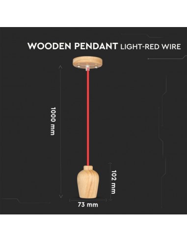3723-Lampadario LED in Legno con Portalampada E Max  con Cavo Rosso-3