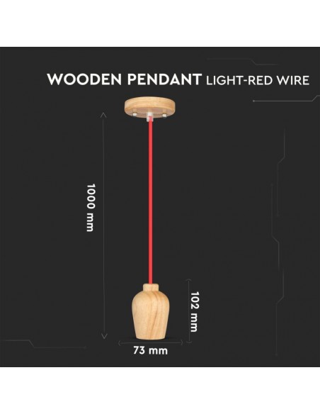 3723-Lampadario LED in Legno con Portalampada E Max  con Cavo Rosso-3
