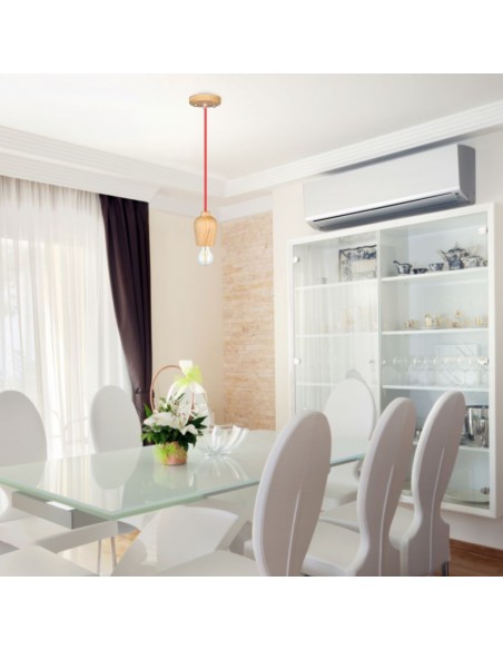 3723-Lampadario LED in Legno con Portalampada E Max  con Cavo Rosso-4