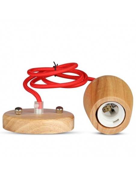 3723-Lampadario LED in Legno con Portalampada E Max  con Cavo Rosso-6