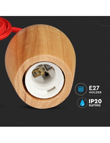 3723-Lampadario LED in Legno con Portalampada E Max  con Cavo Rosso-7
