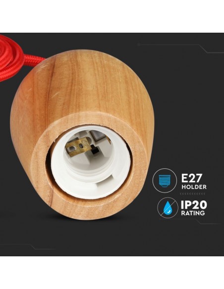 3723-Lampadario LED in Legno con Portalampada E Max  con Cavo Rosso-7