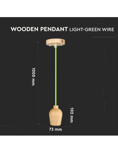3725-Lampadario LED in Legno con Portalampada E Max  con Cavo Verde-3