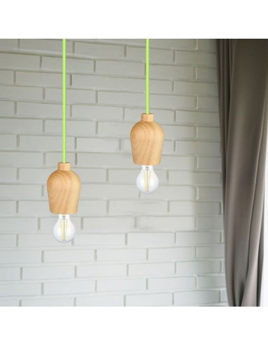 3725-Lampadario LED in Legno con Portalampada E Max  con Cavo Verde-4