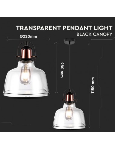 3727-Lampadario LED in Vetro e Metallo con Portalampada E Max  Colore Trasparente-2