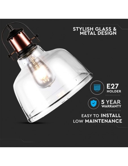 3727-Lampadario LED in Vetro e Metallo con Portalampada E Max  Colore Trasparente-5