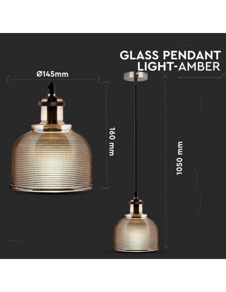 3732-Lampadario LED Alveolare in Vetro con Portalampada E Max  Colore Ambrato-2