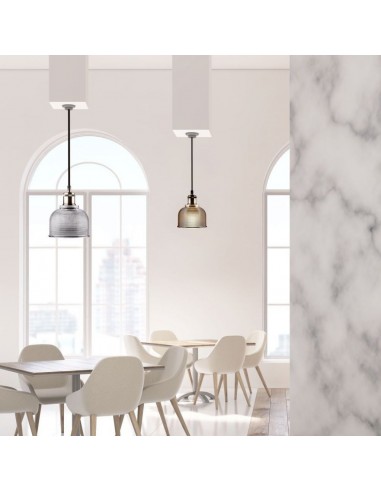 3732-Lampadario LED Alveolare in Vetro con Portalampada E Max  Colore Ambrato-3