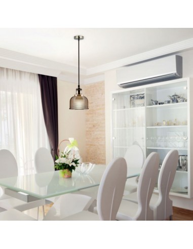 3732-Lampadario LED Alveolare in Vetro con Portalampada E Max  Colore Ambrato-4