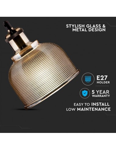 3732-Lampadario LED Alveolare in Vetro con Portalampada E Max  Colore Ambrato-5