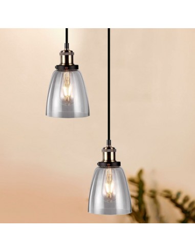 3735-Lampadario LED Vintage in Vetro e Metallo con Portalampada E Max  Colore Trasparente-3