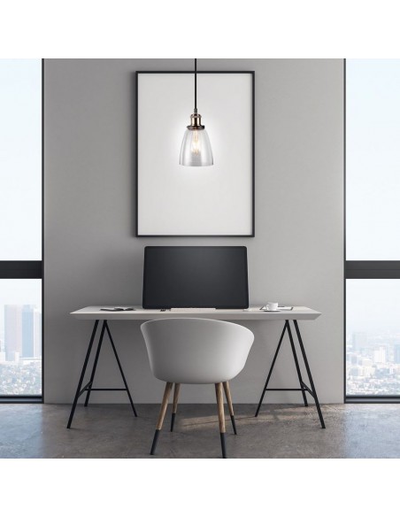 3735-Lampadario LED Vintage in Vetro e Metallo con Portalampada E Max  Colore Trasparente-4