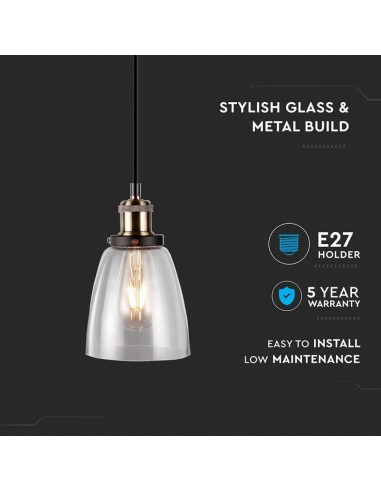 3735-Lampadario LED Vintage in Vetro e Metallo con Portalampada E Max  Colore Trasparente-5