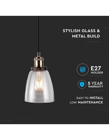 3735-Lampadario LED Vintage in Vetro e Metallo con Portalampada E Max  Colore Trasparente-5