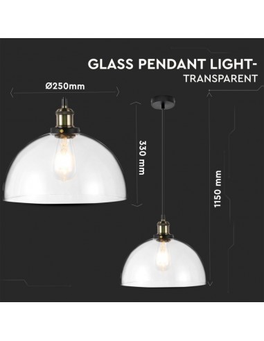 3737-Lampadario LED a Semisfera in Vetro con Portalampada E Max  Colore Trasparente-2