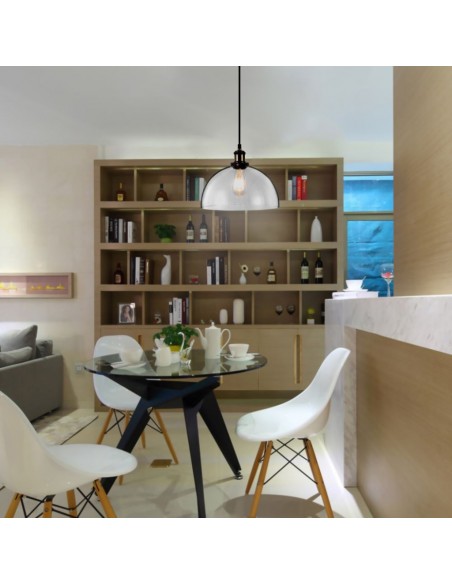 3737-Lampadario LED a Semisfera in Vetro con Portalampada E Max  Colore Trasparente-4