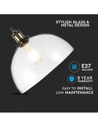 3737-Lampadario LED a Semisfera in Vetro con Portalampada E Max  Colore Trasparente-5