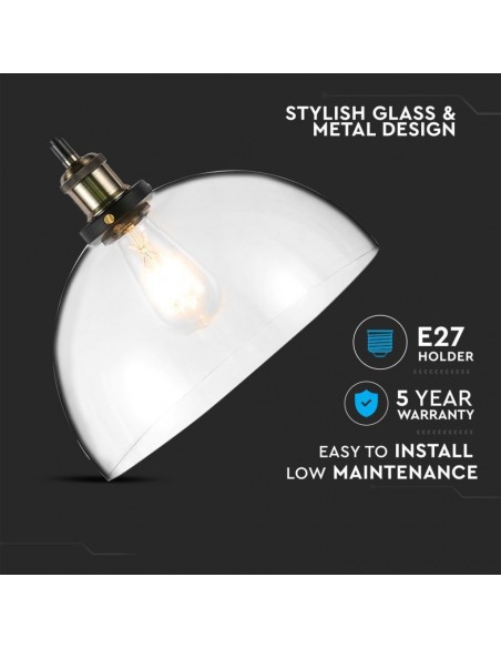 3737-Lampadario LED a Semisfera in Vetro con Portalampada E Max  Colore Trasparente-5