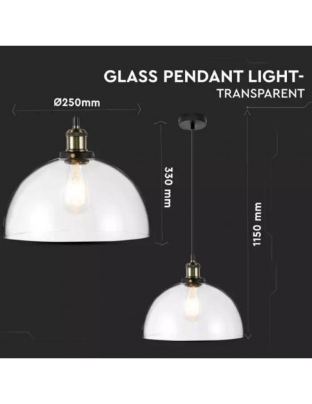 37372-Lampadario LED Vintage in Vetro con Portalampada E Max  Colore Trasparente d mm-2