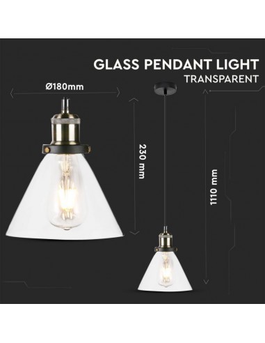 3738-Lampadario LED a Campana in Vetro con Portalampada E Max  Colore Trasparente-2