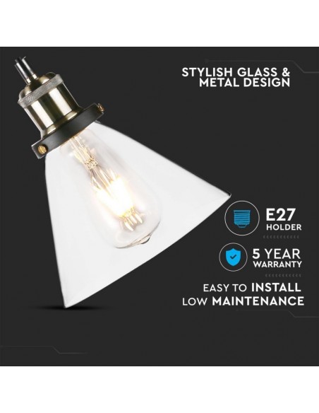 3738-Lampadario LED a Campana in Vetro con Portalampada E Max  Colore Trasparente-5