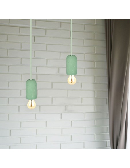 3742-Lampadario LED a Cilindro in Calcestruzzo con Portalampada E Max  Colore Verde-4