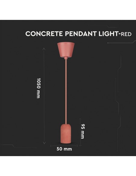 3743-Lampadario LED a Cilindro in Calcestruzzo con Portalampada E Max  Colore Rosso-3