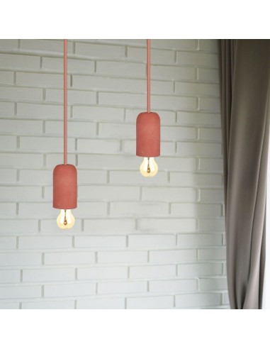 3743-Lampadario LED a Cilindro in Calcestruzzo con Portalampada E Max  Colore Rosso-4
