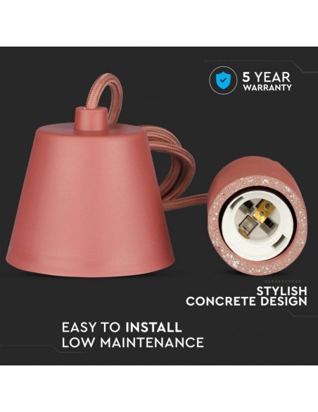 3743-Lampadario LED a Cilindro in Calcestruzzo con Portalampada E Max  Colore Rosso-6