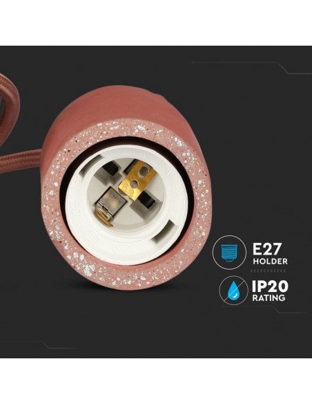 3743-Lampadario LED a Cilindro in Calcestruzzo con Portalampada E Max  Colore Rosso-7