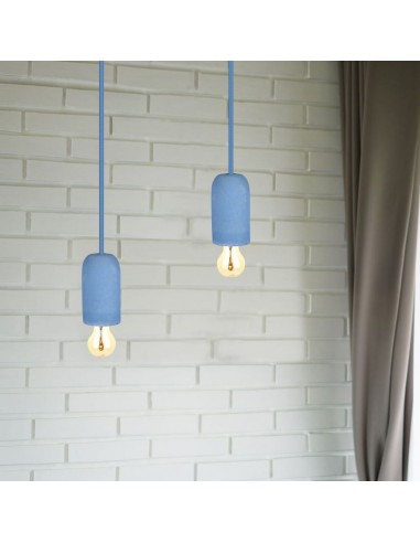 3744-Lampadario LED a Cilindro in Calcestruzzo con Portalampada E Max  Colore Blu-4