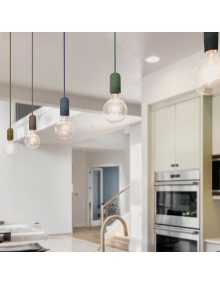 3744-Lampadario LED a Cilindro in Calcestruzzo con Portalampada E Max  Colore Blu-5