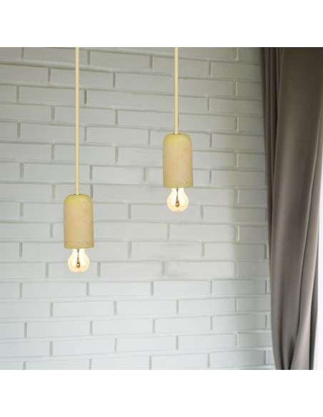 3745-Lampadario LED a Cilindro in Calcestruzzo con Portalampada E Max  Colore Giallo-4