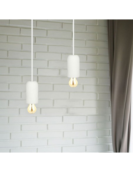 3746-Lampadario LED a Cilindro in Calcestruzzo con Portalampada E Max  Colore Bianco-4