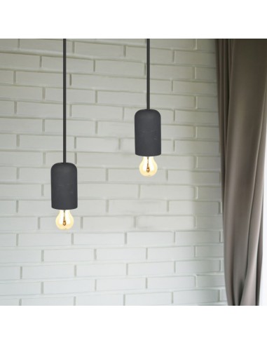 3747-Lampadario LED a Cilindro in Calcestruzzo con Portalampada E Max  Colore Nero-4