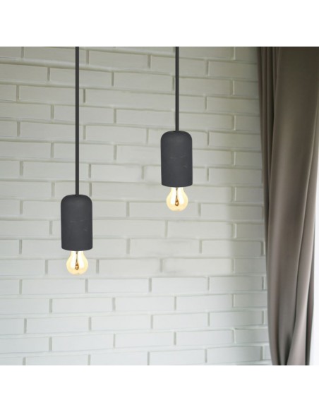 3747-Lampadario LED a Cilindro in Calcestruzzo con Portalampada E Max  Colore Nero-4