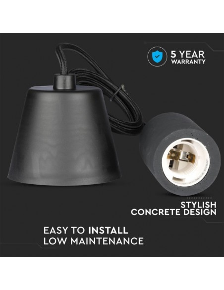 3747-Lampadario LED a Cilindro in Calcestruzzo con Portalampada E Max  Colore Nero-7