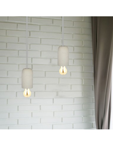 3748-Lampadario LED a Cilindro in Calcestruzzo con Portalampada E Max  Colore Grigio-5