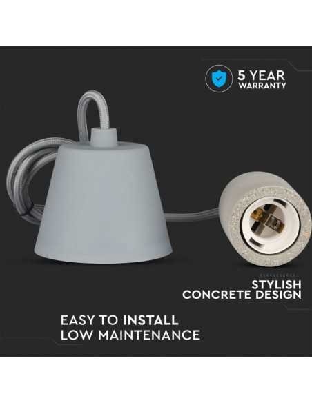 3748-Lampadario LED a Cilindro in Calcestruzzo con Portalampada E Max  Colore Grigio-7