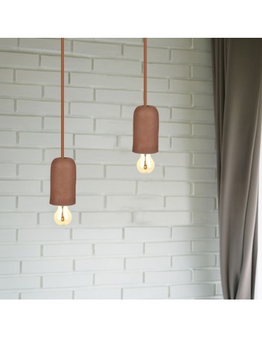 3749-Lampadario LED a Cilindro in Calcestruzzo con Portalampada E Max  Colore Marrone-4