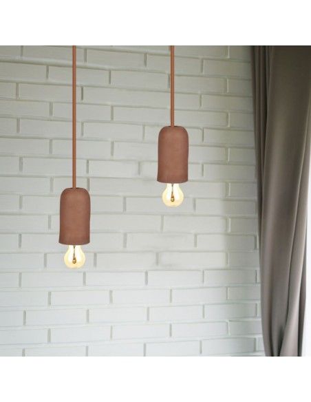 3749-Lampadario LED a Cilindro in Calcestruzzo con Portalampada E Max  Colore Marrone-4