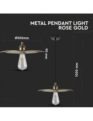 3751-Lampadario LED a Disco in Metallo con Portalampada E Max  Colore Oro Rosa-2