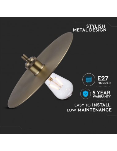 3752-Lampadario LED a Disco in Metallo con Portalampada E Max  Colore Oro Opaco-5