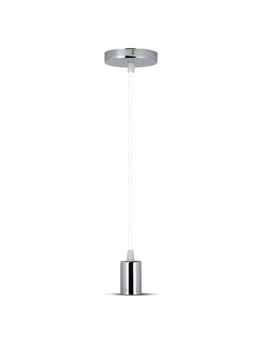 3755-Lampadario LED a Cilindro in Metallo con Portalampada E Max  Lcm Colore Cromato e Cavo Bianco-1