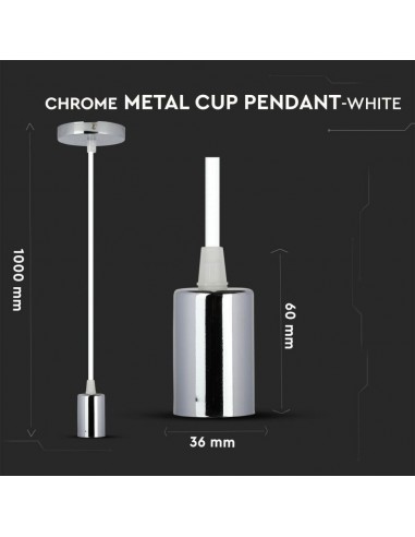 3755-Lampadario LED a Cilindro in Metallo con Portalampada E Max  Lcm Colore Cromato e Cavo Bianco-2