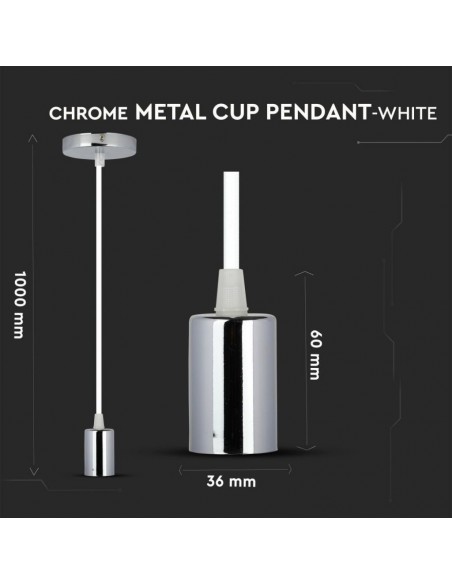 3755-Lampadario LED a Cilindro in Metallo con Portalampada E Max  Lcm Colore Cromato e Cavo Bianco-2