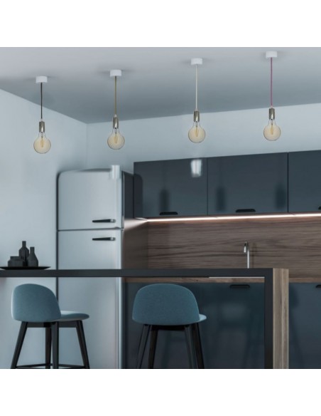 3755-Lampadario LED a Cilindro in Metallo con Portalampada E Max  Lcm Colore Cromato e Cavo Bianco-4